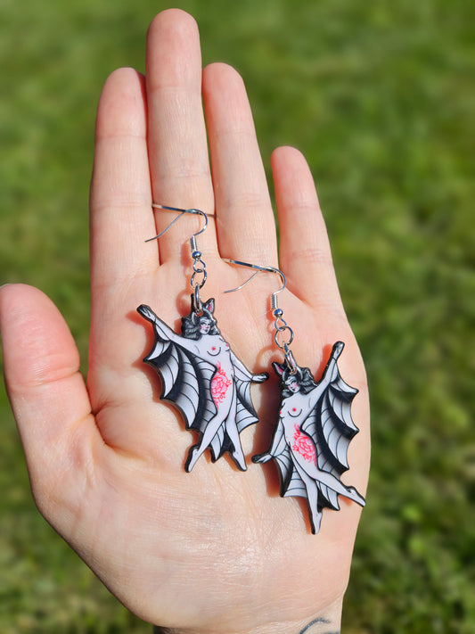 Tattooed Batty Lady Earrings