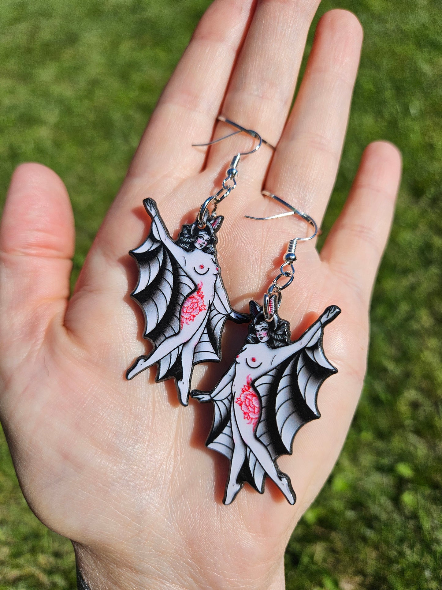 Tattooed Batty Lady Earrings