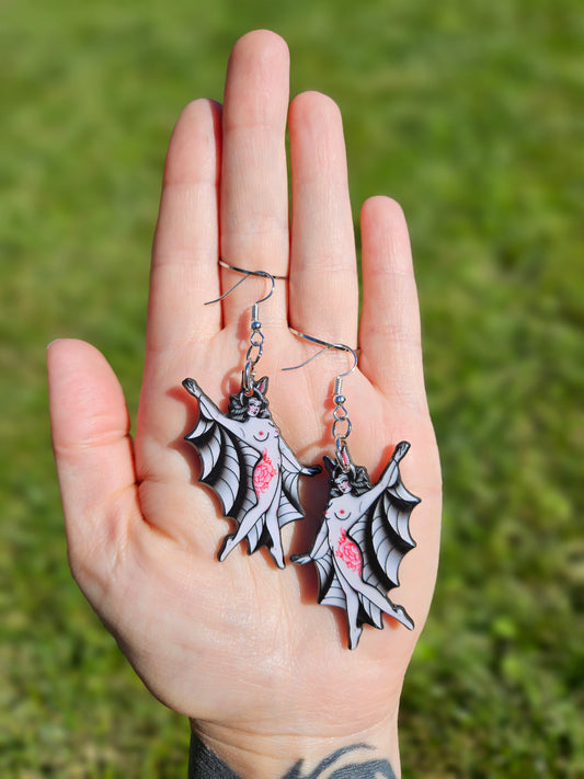 Tattooed Batty Lady Earrings