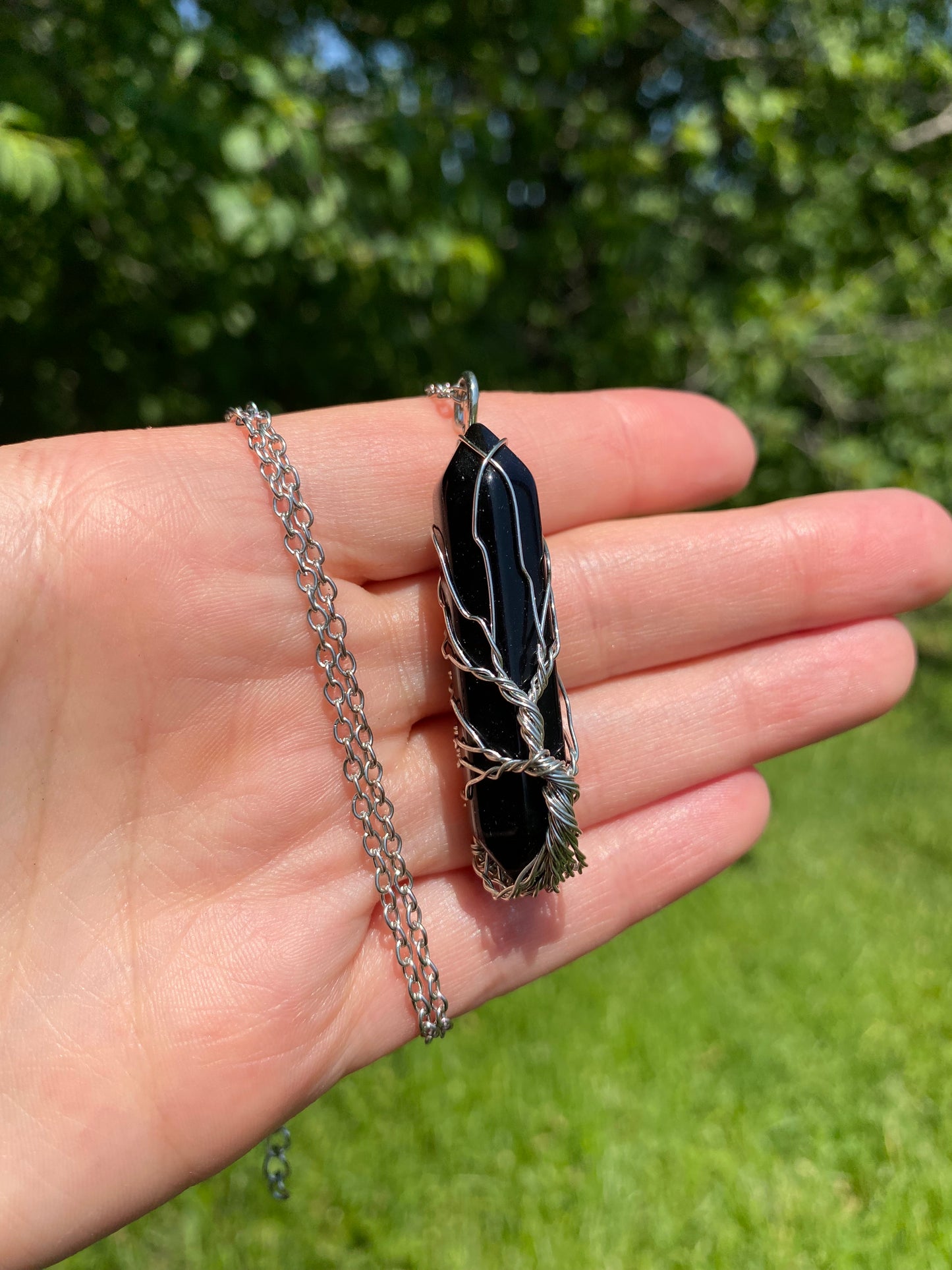 Black Obsidian Wrapped Necklace