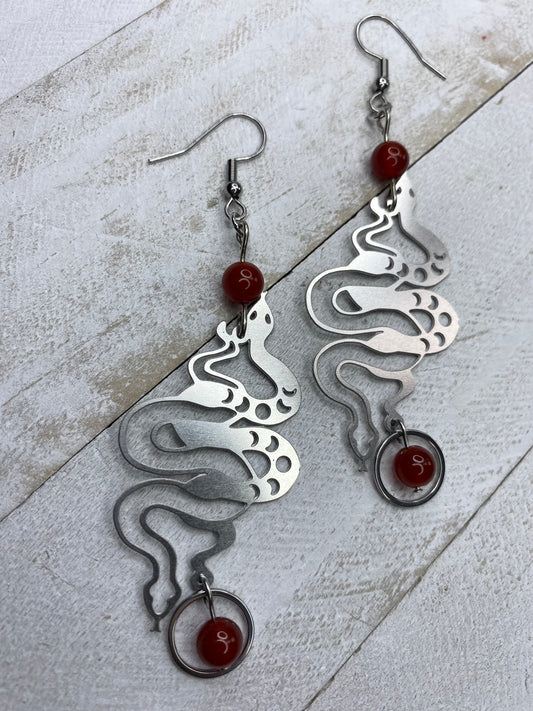 Carnelian Snake Earrings