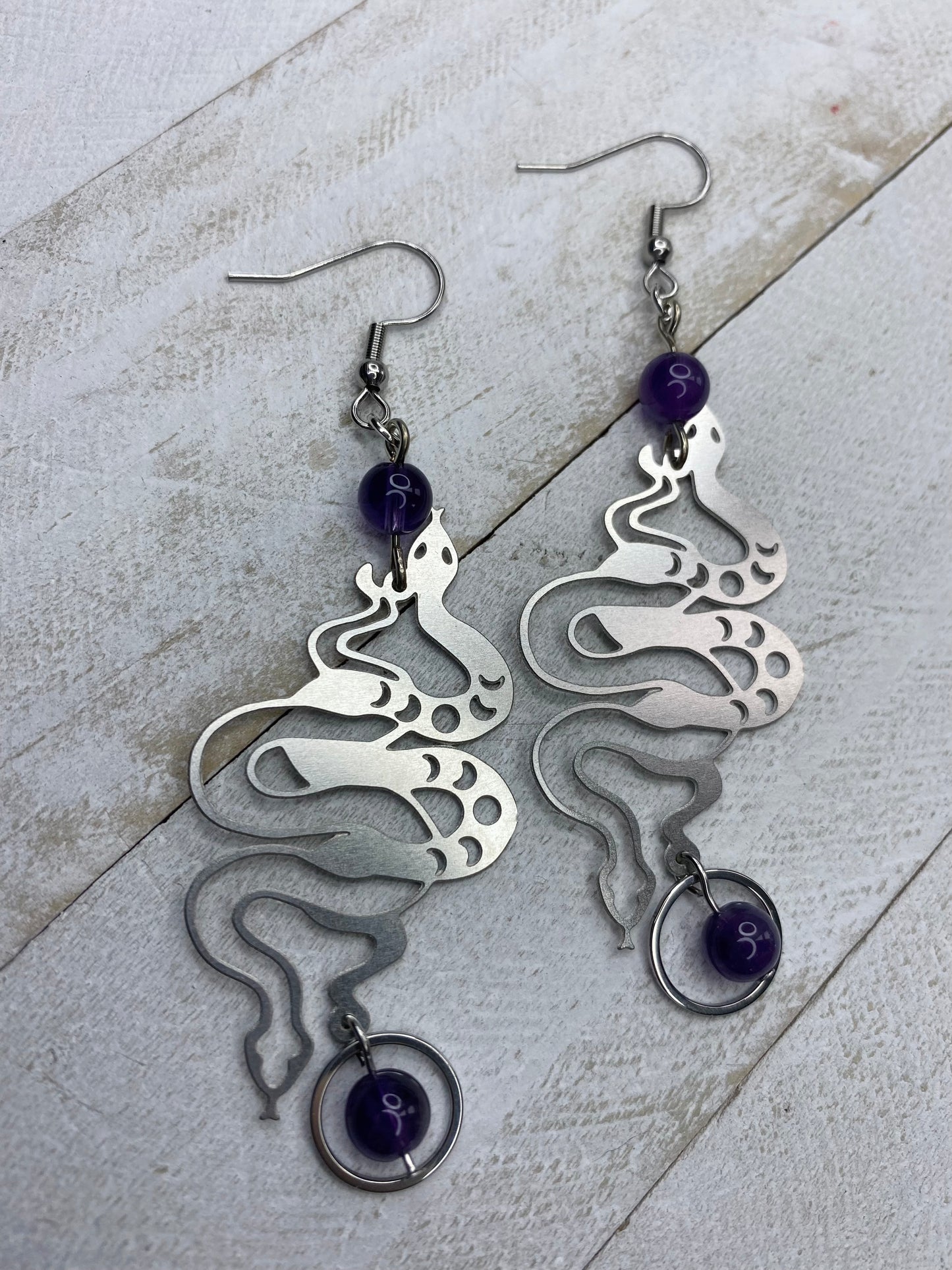 Amethyst Snake Earrings