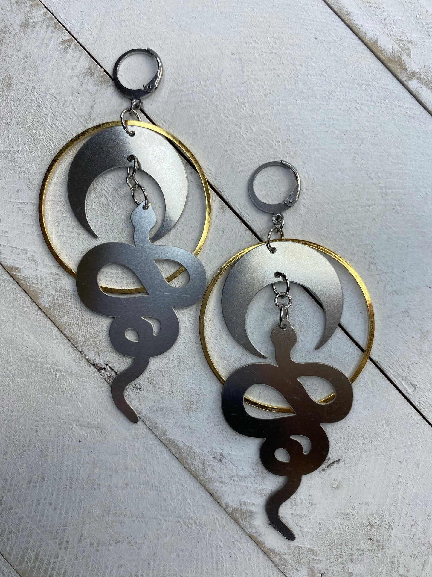 Crescent Moon Snake Earrings