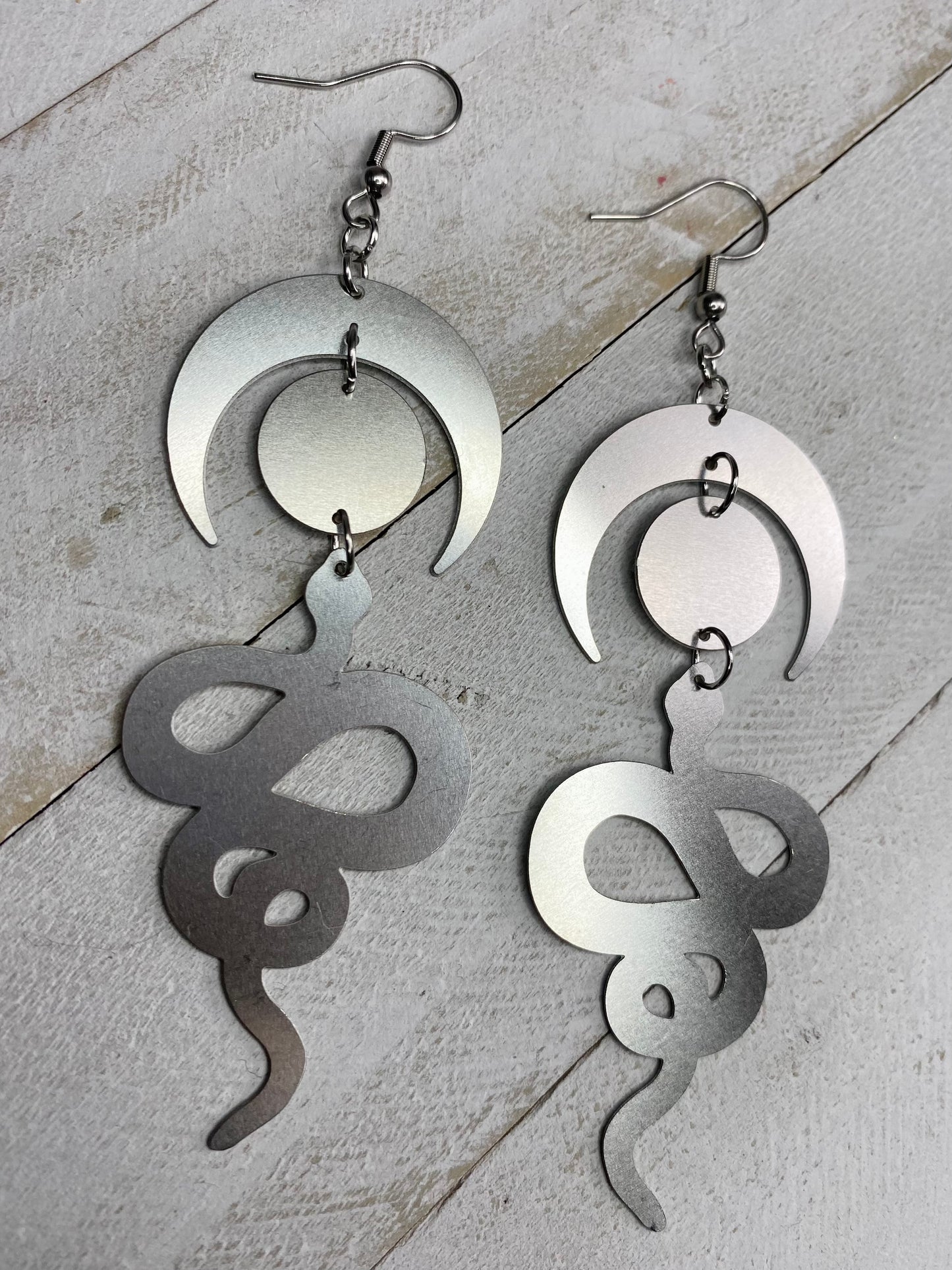 Crescent Moon Snake Earrings