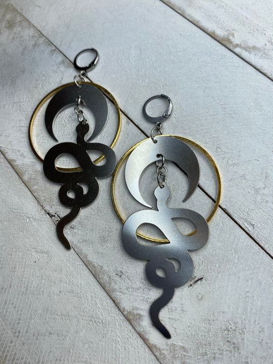 Crescent Moon Snake Earrings