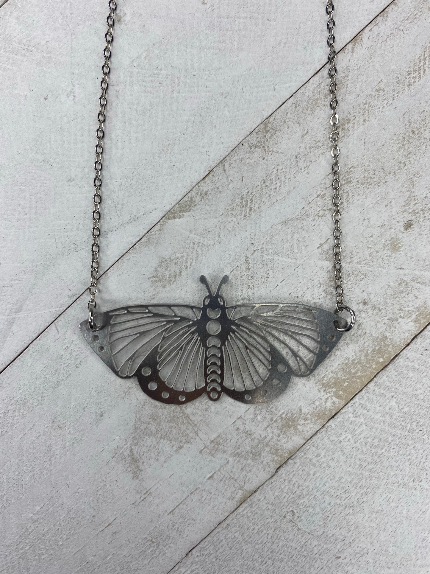 Moon Phase Moth Necklace