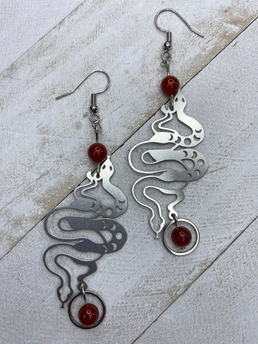 Carnelian Snake Earrings