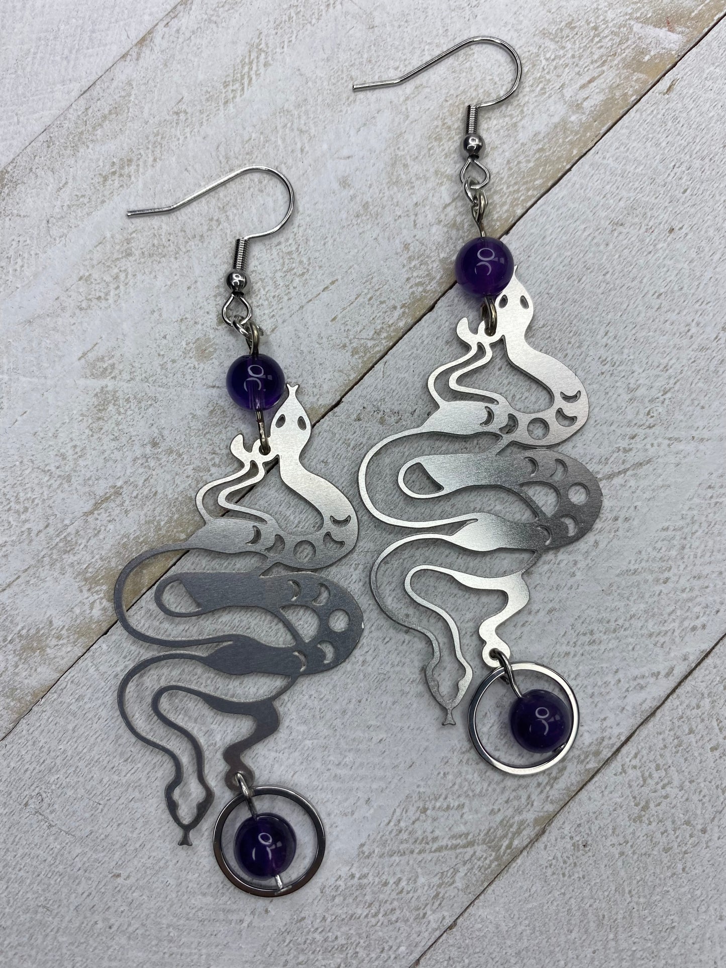 Amethyst Snake Earrings