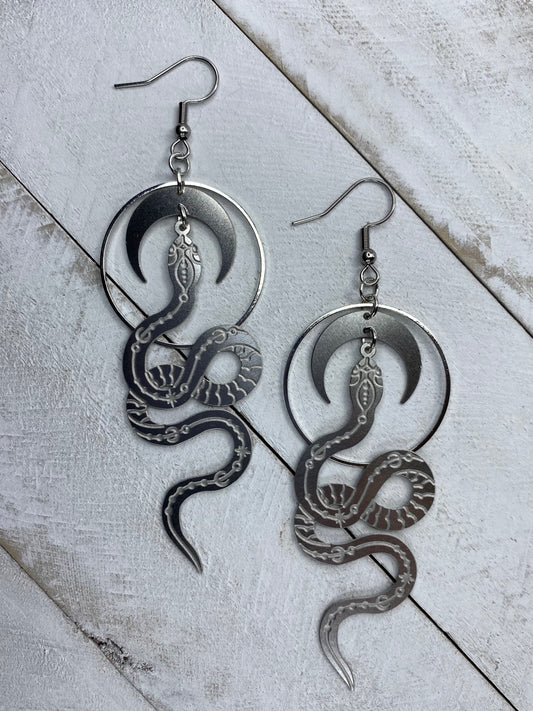 Silver Snake Goddess Earrings