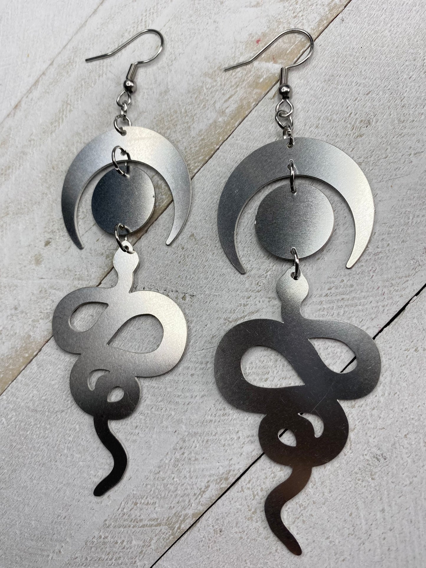 Crescent Moon Snake Earrings