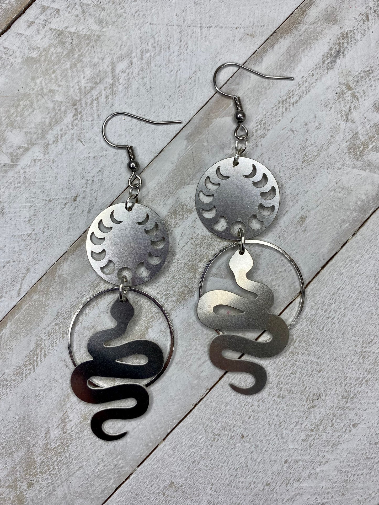 Moon Phase Snake Earrings