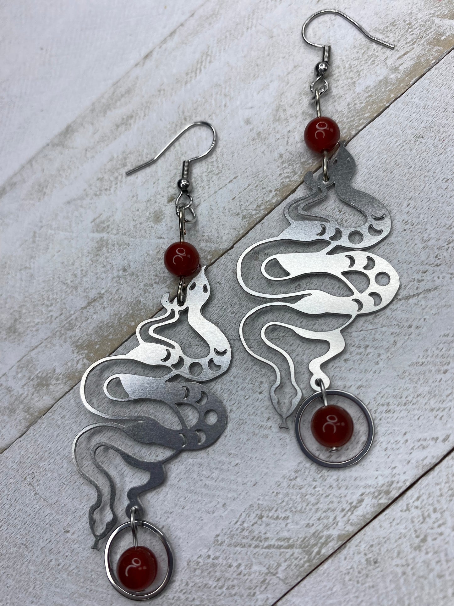 Carnelian Snake Earrings