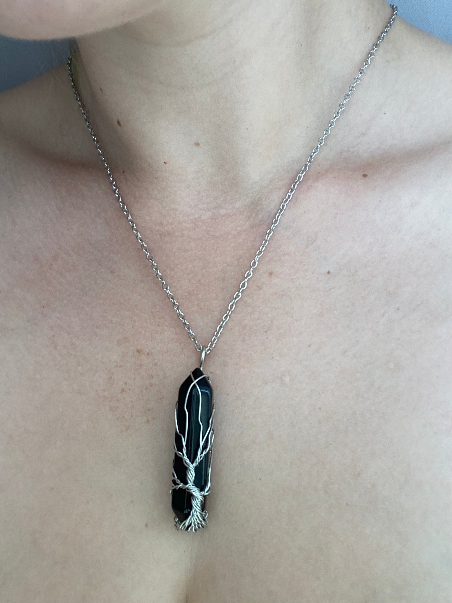 Black Obsidian Wrapped Necklace