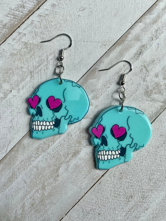 Heart Eye Skull Earrings