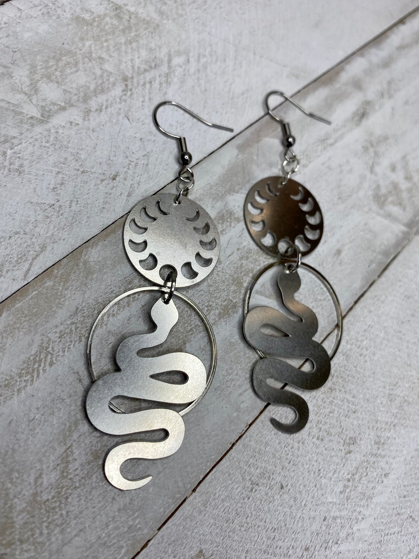 Moon Phase Snake Earrings