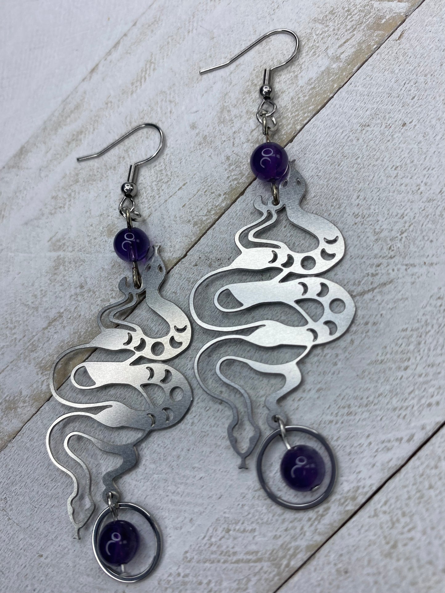 Amethyst Snake Earrings