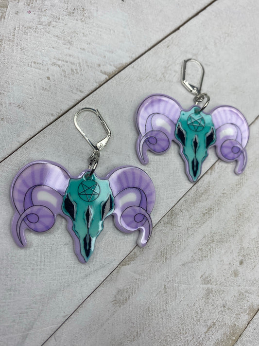 Pastel Ram Skull Earrings