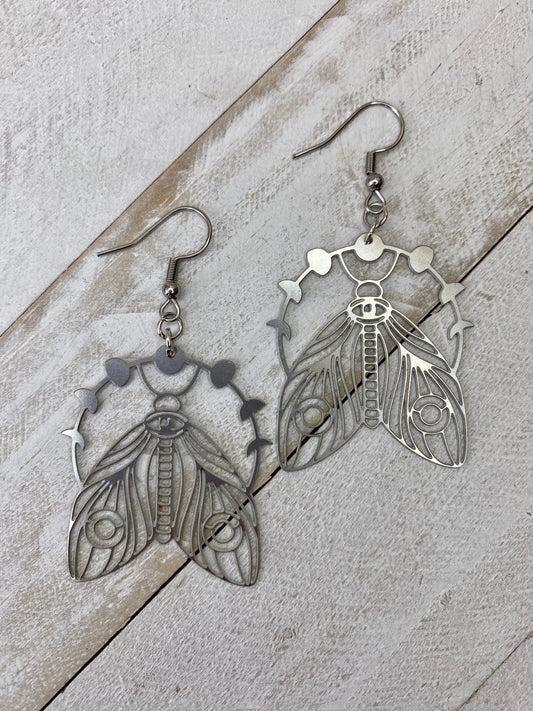 Moon Phase Moth Earrings