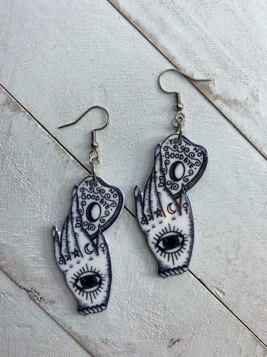 Witchy Hand Earrings - white