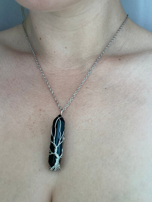 Black Obsidian Wrapped Necklace