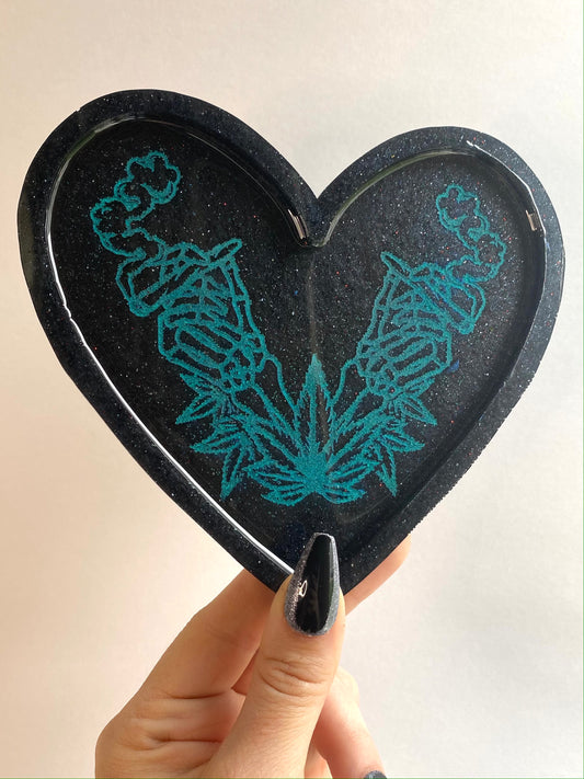 Teal Heart Rolling Tray