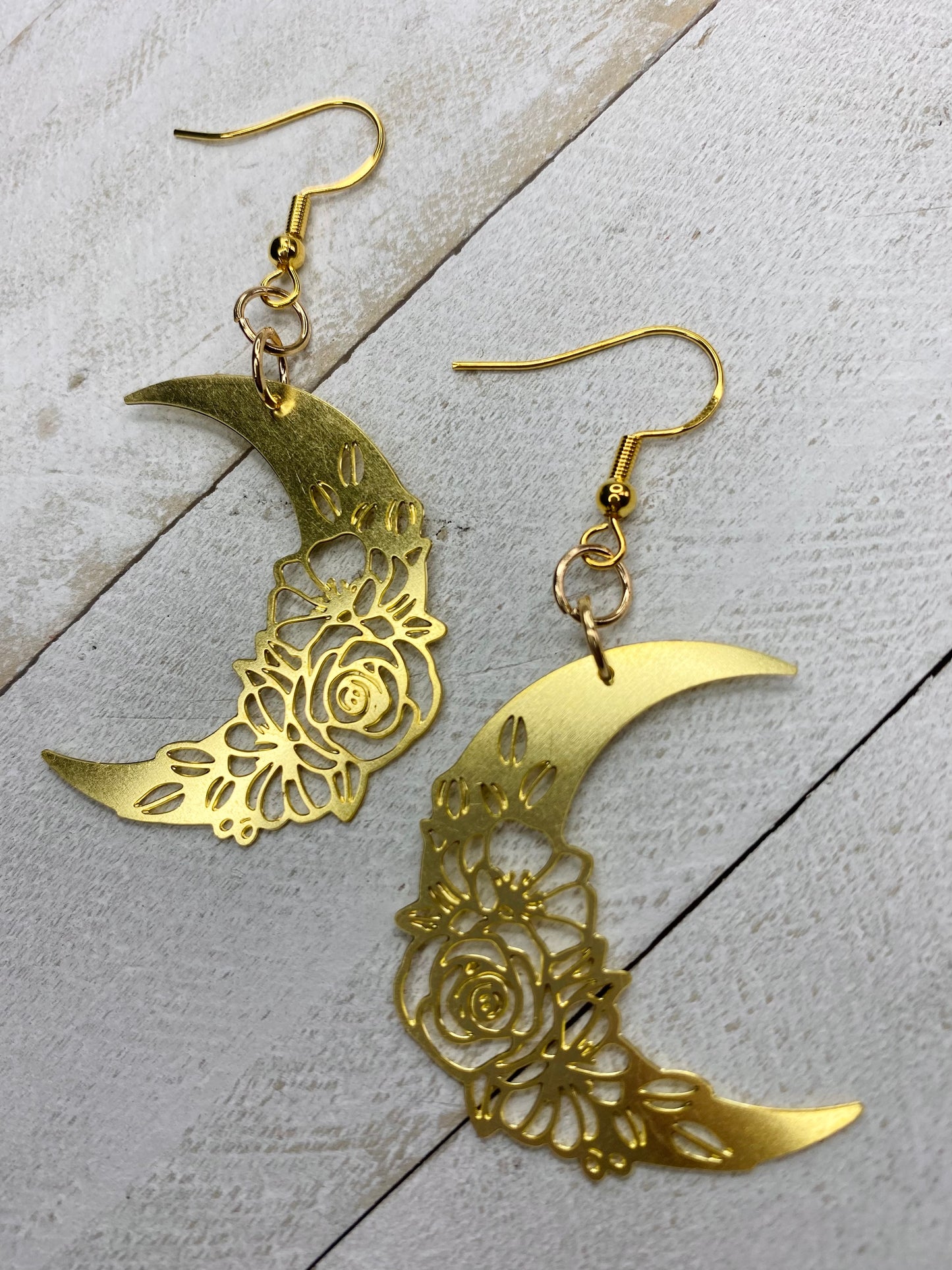 Gold Floral Moon Earrings