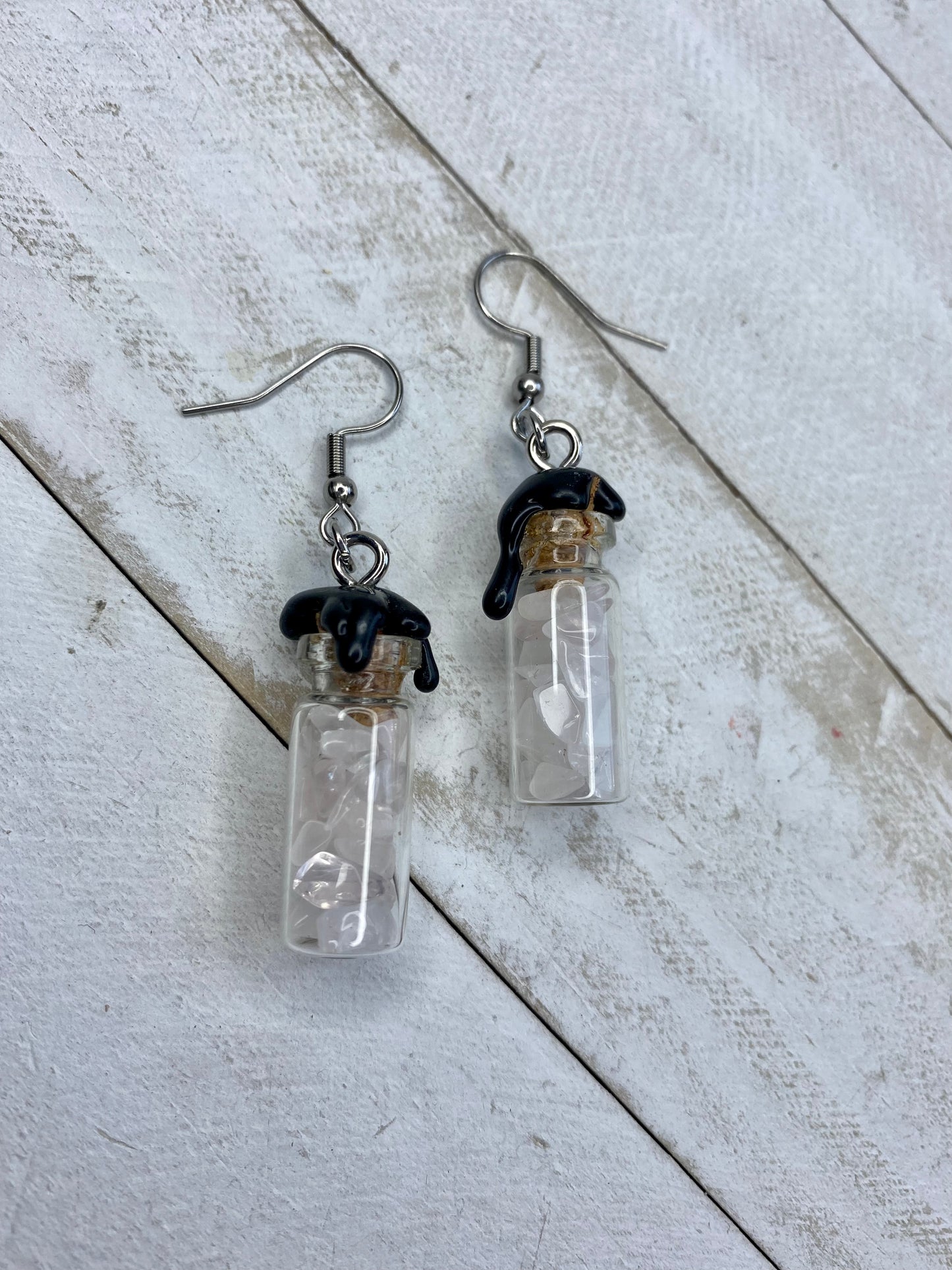 Rose Quartz Bottle Earrings