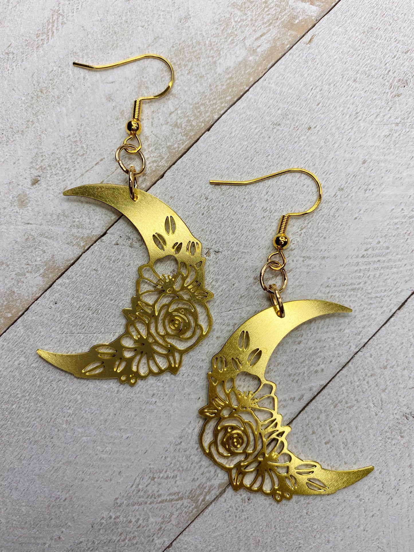 Gold Floral Moon Earrings