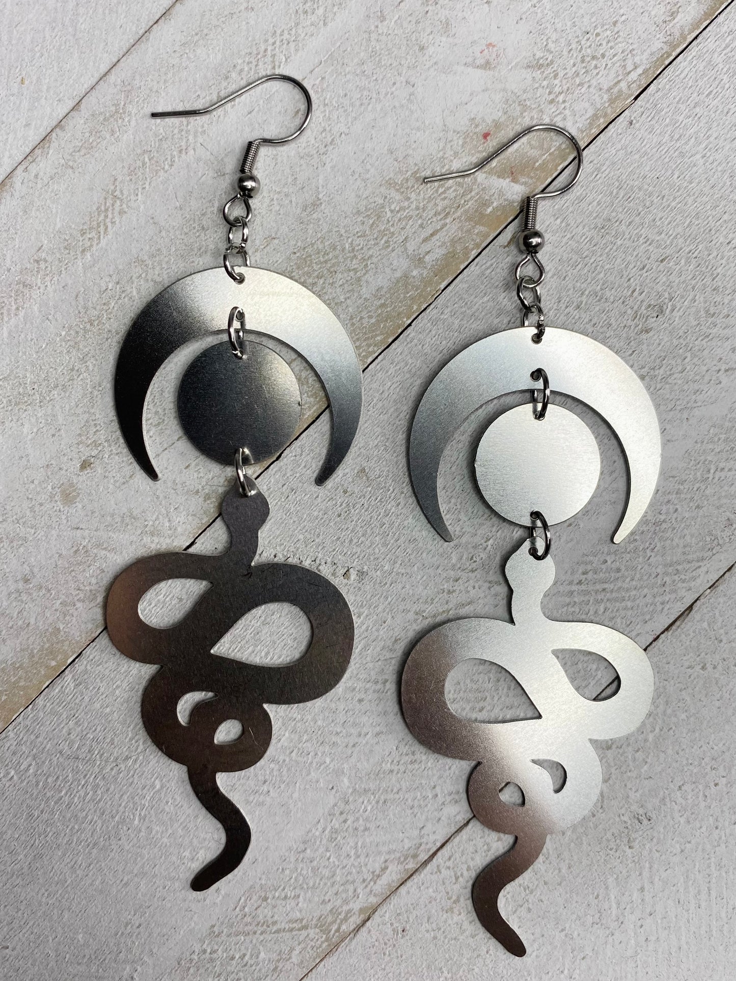 Crescent Moon Snake Earrings