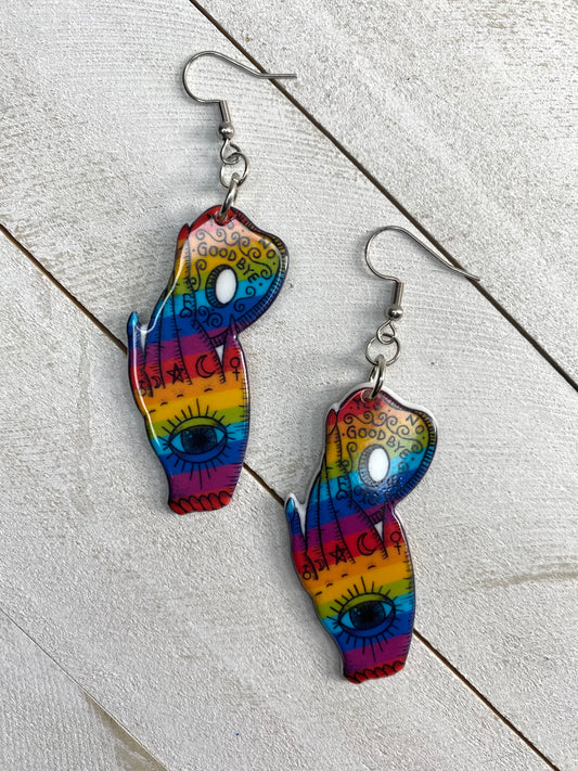 Witchy Hand Earrings - Rainbow