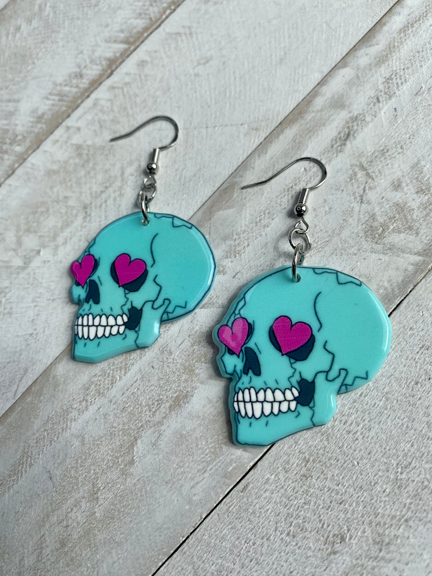 Heart Eye Skull Earrings