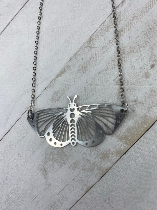 Moon Phase Moth Necklace