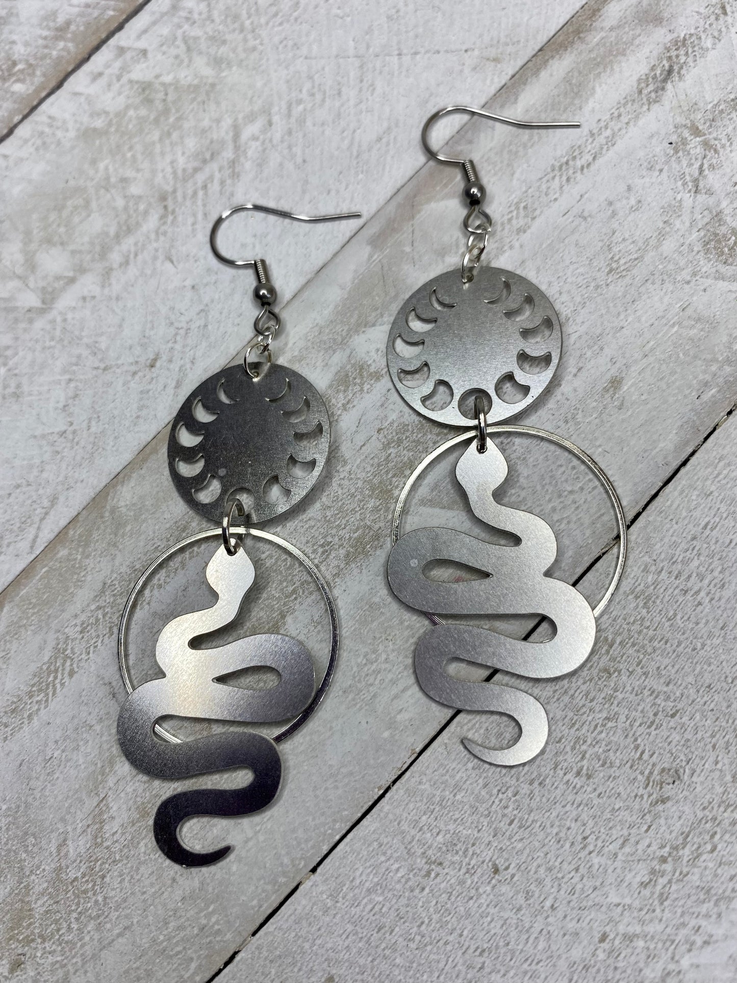 Moon Phase Snake Earrings