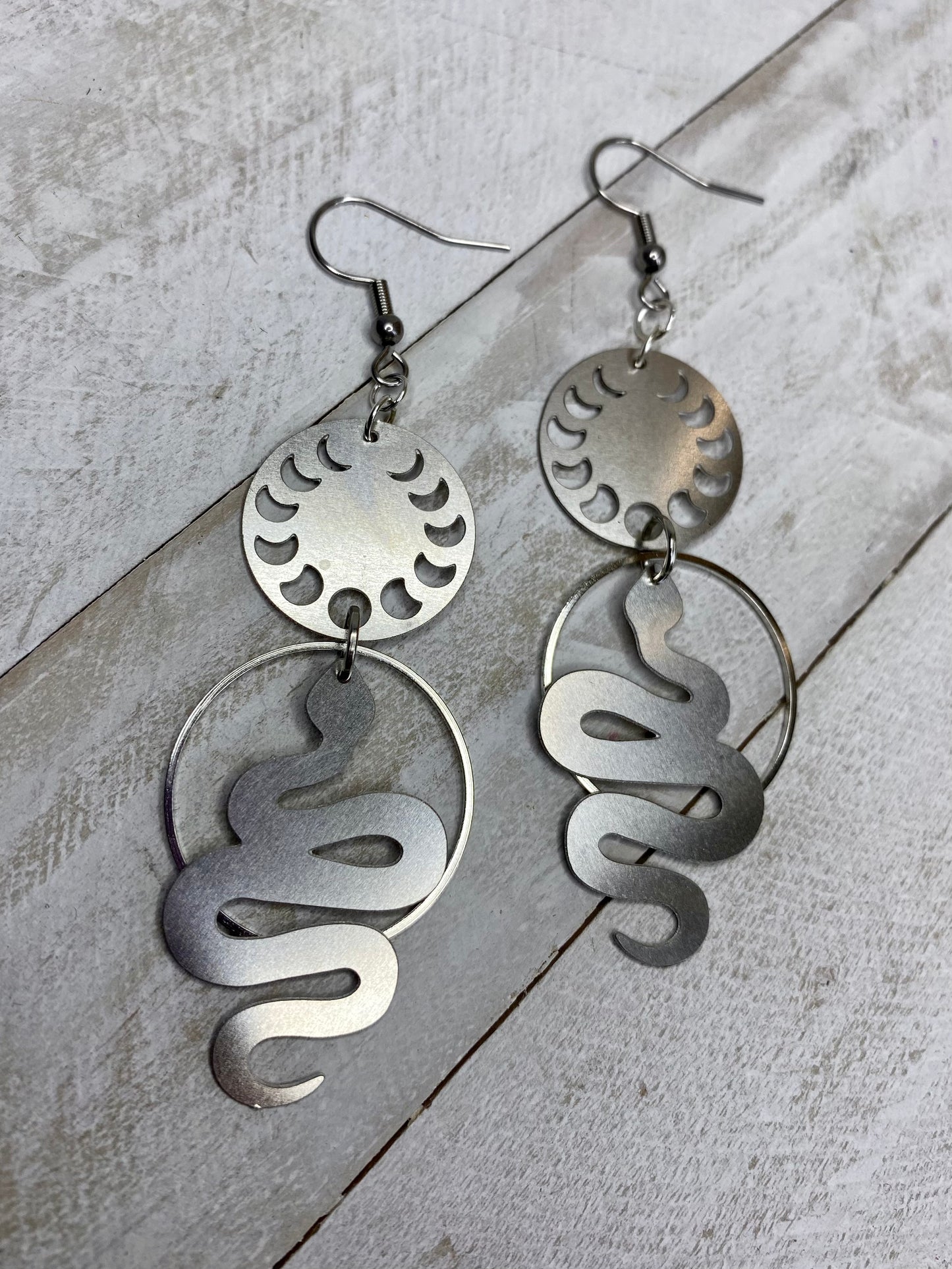 Moon Phase Snake Earrings