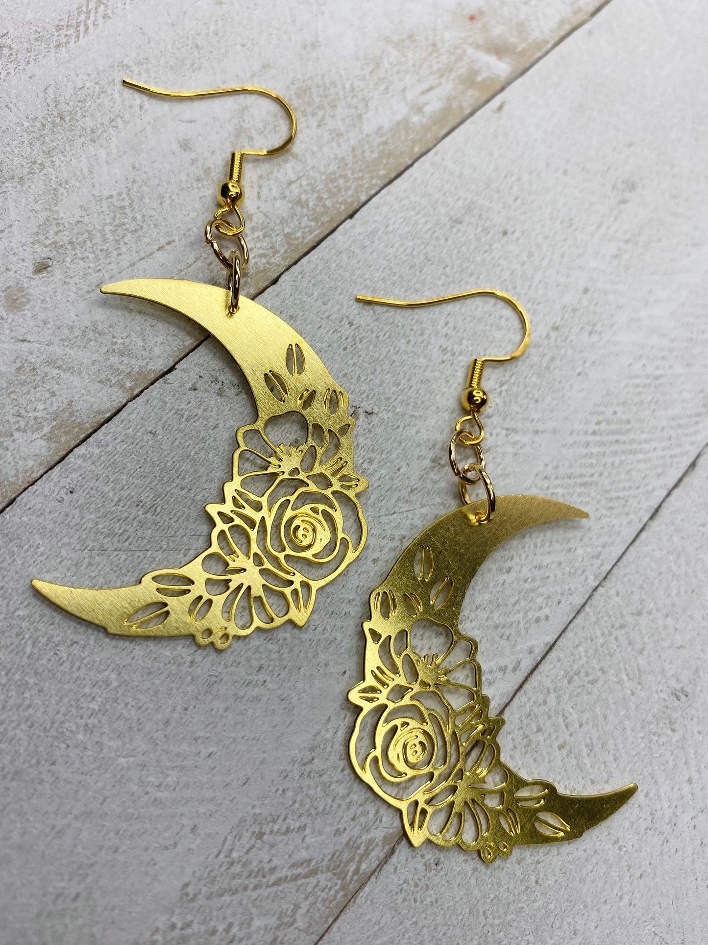 Gold Floral Moon Earrings