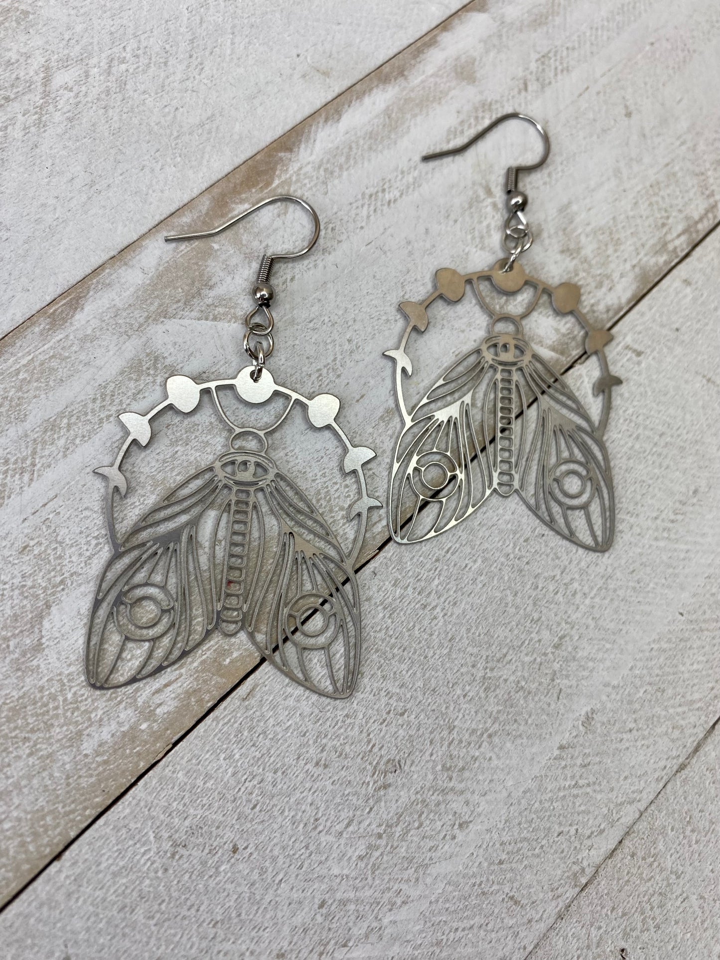 Moon Phase Moth Earrings