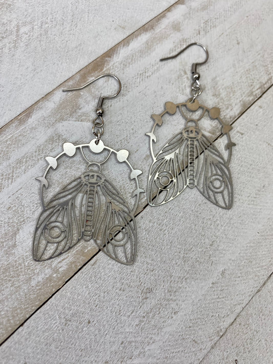 Moon Phase Moth Earrings