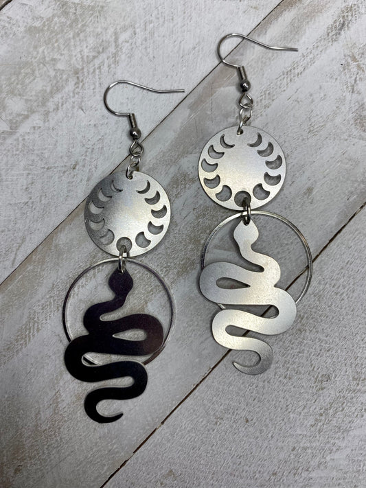 Moon Phase Snake Earrings